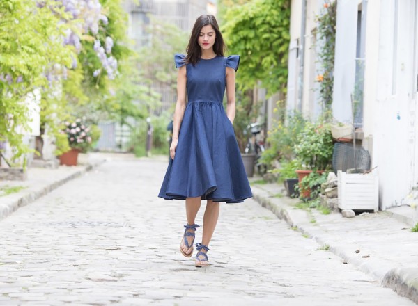 Alienor Robe à Volants Bleu Jean