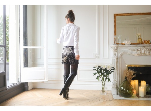 Short à paillette Bacchus noir et gris