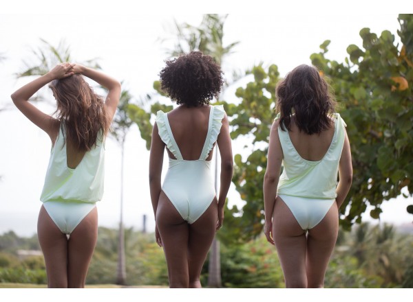 Maillot une pièce Camille rayé jaune et blanc 